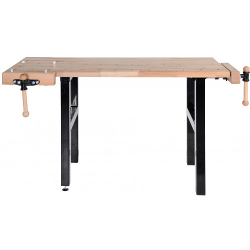 Établi de bricolage 1500 mm avec 2 étaux – Plateau hêtre massif et pieds acier - Pinié