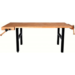 Établi de bricolage 2000 mm avec 2 étaux – Plateau hêtre massif et pieds acier de marque Pinié, référence: B8380600