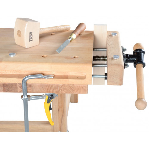 Plan de travail compact avec étau 660 mm – Plateau hêtre massif 80 mm - Pinié