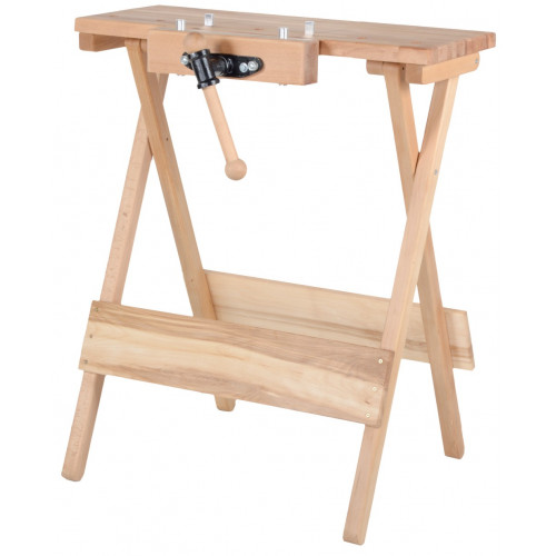 Établi pliant mobile - hêtre massif 800 x 100 x 1000 mm – 1 presse – perçage 19 mm - Pinié
