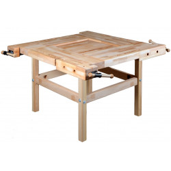 Établi scolaire haut de gamme 4 postes – Hauteur 850 mm – Hêtre massif 80 mm de marque Pinié, référence: B8382000