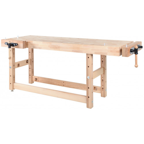 Établi menuiserie 2000 mm – Hauteur 1100 mm – Hêtre 120 mm – Double broche - Pinié