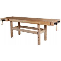 Établi menuiserie 2500 mm – Plateau hêtre 120 mm – Étau double broche de marque Pinié, référence: B8383400