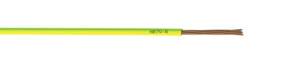 Fil électrique 10 mm² h07vr, à la coupe, vert/jaune