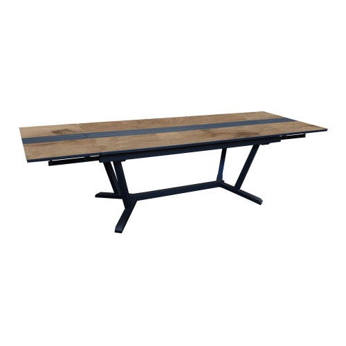 Table de jardin extensible Galleo en aluminium/hpl/lattes alu - 180/230/280 - graphite/chêne - PROLOISIRS