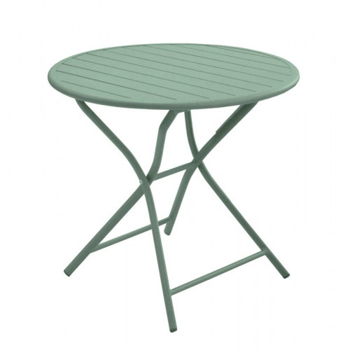 Guéridon pliant Globe en aluminium/lattes - ø80 cm - amande - PROLOISIRS