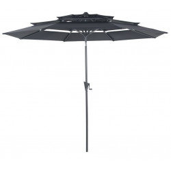 Parasol droit en aluminium 3 strates inclinable manivelle 300/6 cm - gris - PROLOISIRS