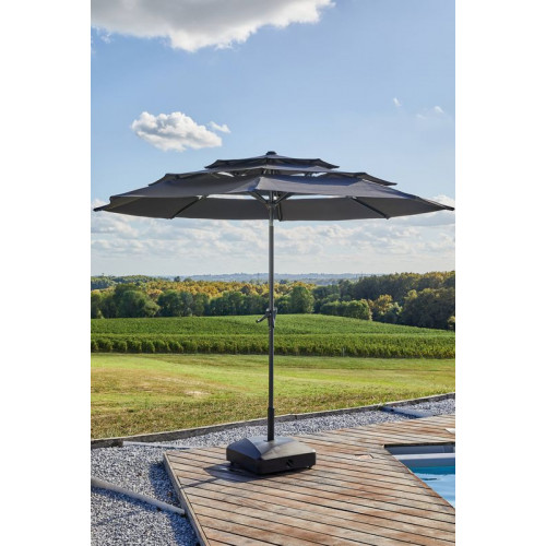 Parasol droit en aluminium 3 strates inclinable manivelle 300/6 cm - gris - PROLOISIRS