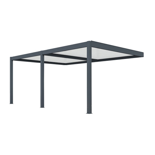 Pergola bioclimatique adossée Zéphir motorisée aluminium/lames - grey - 6 x 4 m - PROLOISIRS