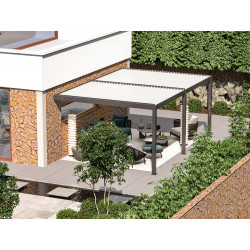 Pergola bioclimatique adossée Zéphir motorisée aluminium/lames - grey - 6 x 4 m - PROLOISIRS