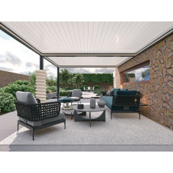 Pergola bioclimatique adossée Zéphir motorisée aluminium/lames - grey - 6 x 4 m - PROLOISIRS