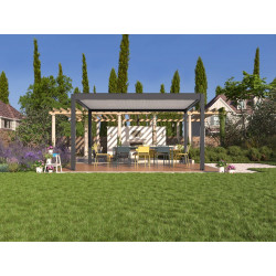 Pergola bioclimatique autoportée Zéphir motorisée aluminium/lames - blanc - 3 x 4 m - PROLOISIRS