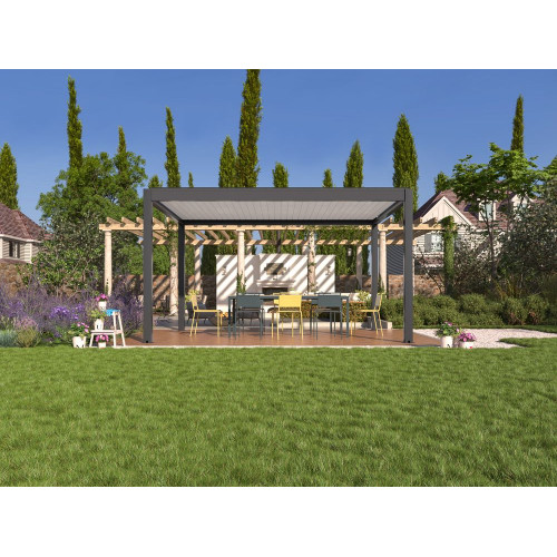 Pergola bioclimatique autoportée Zéphir motorisée aluminium/lames - blanc - 3 x 4 m - PROLOISIRS