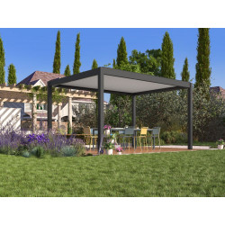 Pergola bioclimatique autoportée Zéphir motorisée aluminium/lames - blanc - 3 x 4 m - PROLOISIRS