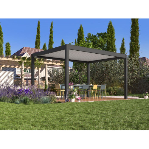 Pergola bioclimatique autoportée Zéphir motorisée aluminium/lames - blanc - 3 x 4 m - PROLOISIRS