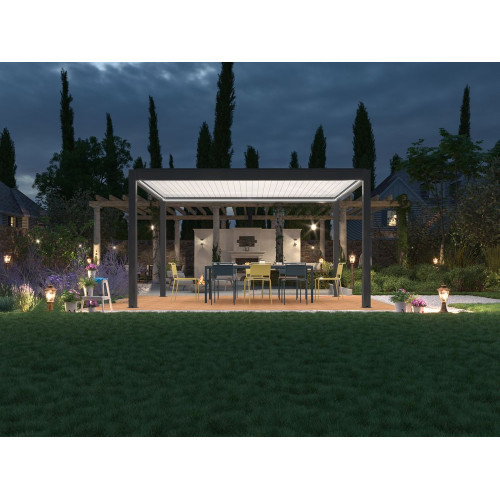 Pergola bioclimatique autoportée Zéphir motorisée aluminium/lames - blanc - 3 x 4 m - PROLOISIRS