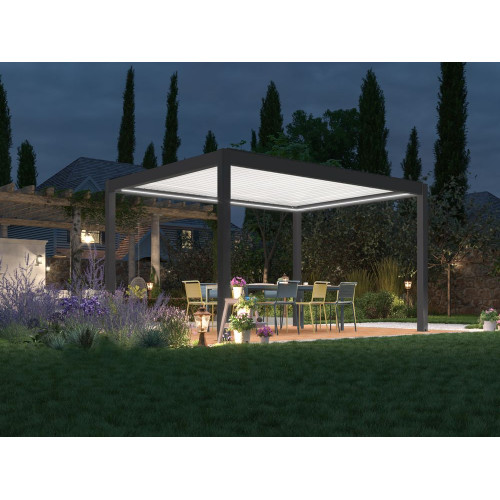 Pergola bioclimatique autoportée Zéphir motorisée aluminium/lames - blanc - 3 x 4 m - PROLOISIRS