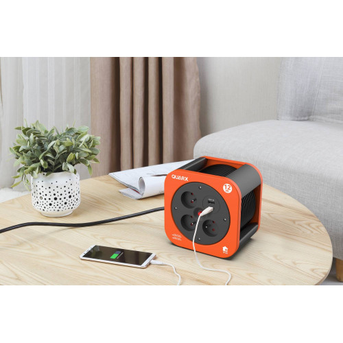 Enrouleur électrique ménager, 3P. 2P+T 16A, 1 USB-A, 1USB-C - Quarx