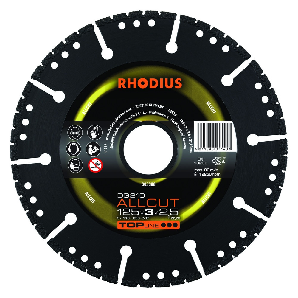 Disque de tronçonneuse diamanté RHODIUS DG210 ALLCUT Ø125 mm Coupe froide Performance acier