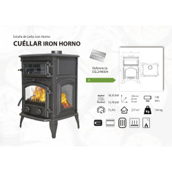 Poêle à bois - modèle CUELLAR HORNO VIS - 13,78 kW - jusqu'à 277 m³ - H.100 x L.44 x P.55 cm - Classe énergétique A - Eider Biomasa