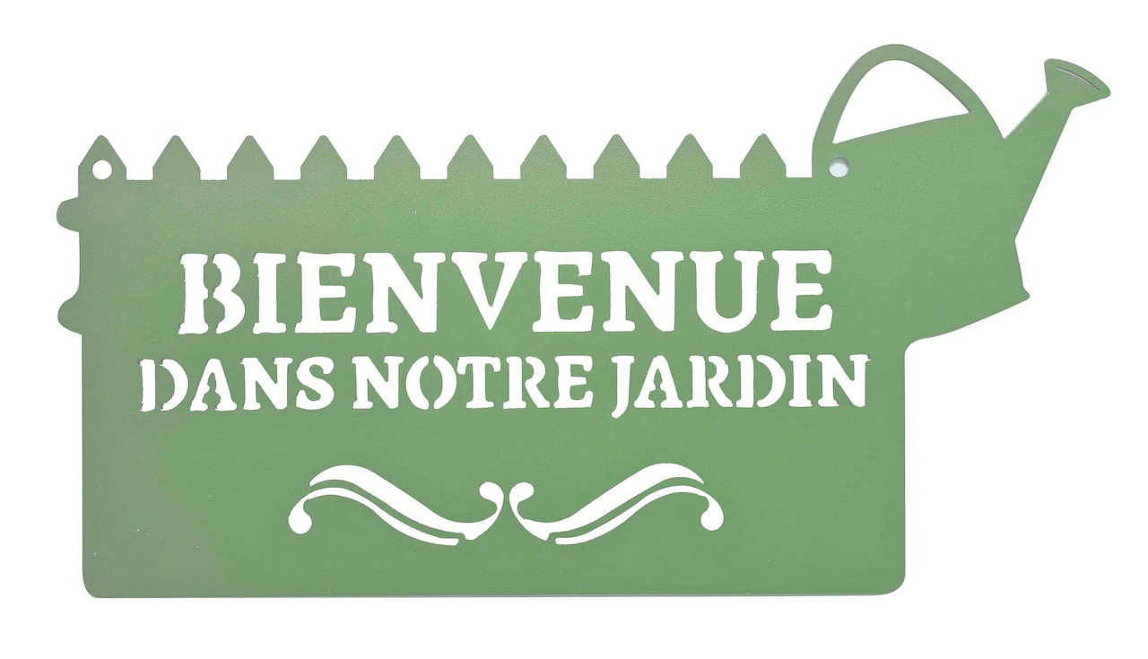 Pancarte décorative en métal "Bienvenue" - 31x16,5cm - vert pâle