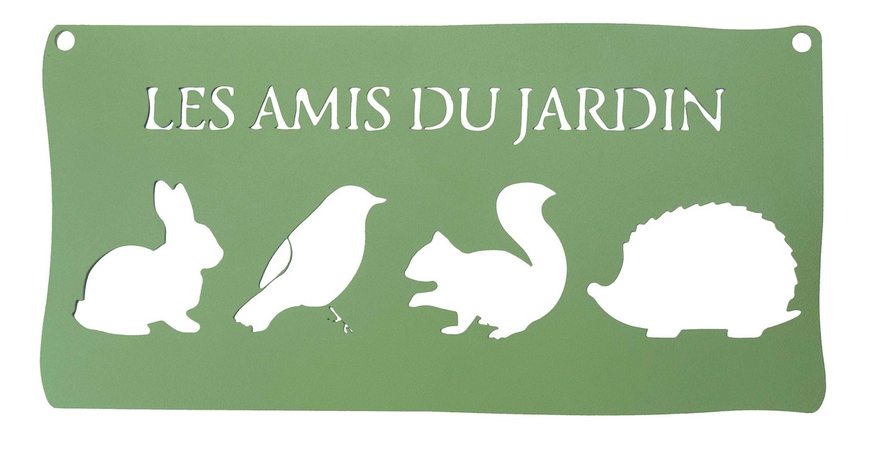 Pancarte décorative en métal "Les amis du jardin" - 25,5x12,5cm - vert pâle