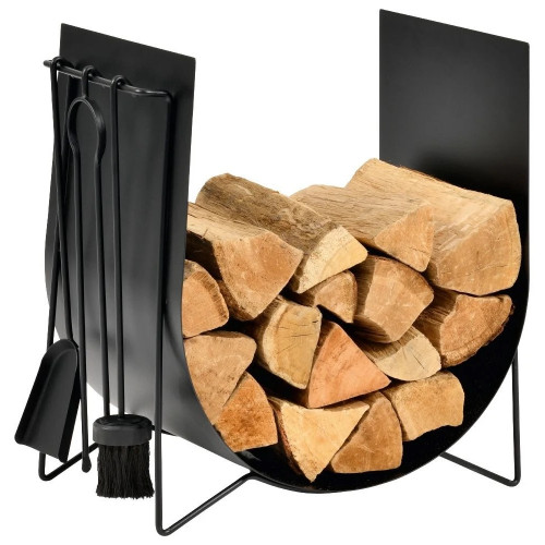 Duo range bûches et serviteur - modèle EDONIS - H.56xL.54cmxP.35 cm - Acier noir - Dixneuf