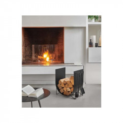 Duo range bûches et serviteur - modèle EDONIS - H.56xL.54cmxP.35 cm - Acier noir - Dixneuf