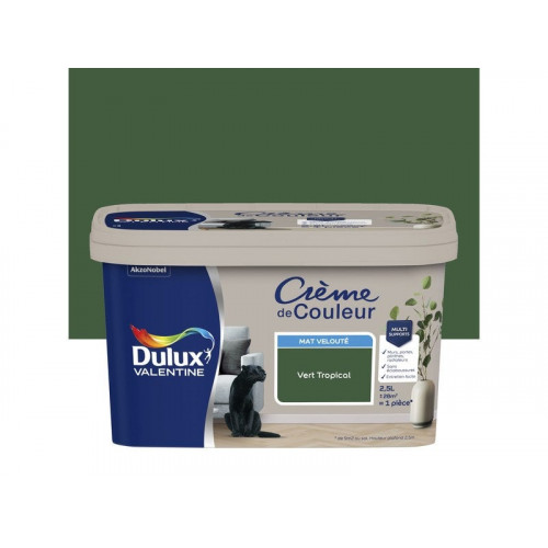 Peinture mur boiserie mat, DULUX VALENTINE Crème de couleur, vert tropical, 2.5 litres - DULUX VALENTINE