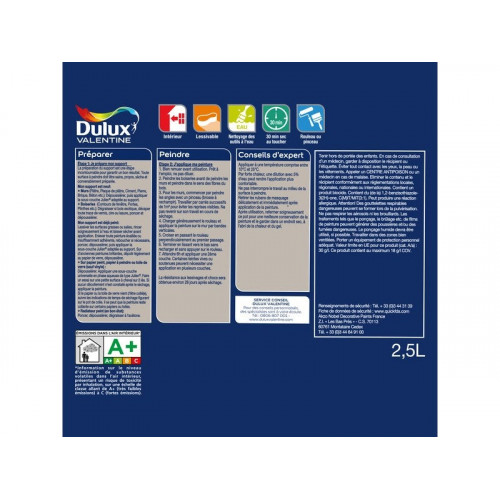 Peinture mur boiserie mat, DULUX VALENTINE Crème de couleur, vert tropical, 2.5 litres - DULUX VALENTINE