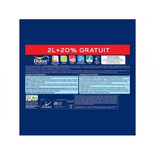 Peinture boiserie blanc mat DULUX VALENTINE Valenite 2.5L+20% gratuit - DULUX VALENTINE