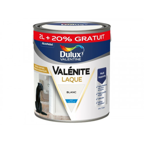 Peinture boiserie blanc mat DULUX VALENTINE Valenite 2.5L+20% gratuit - DULUX VALENTINE