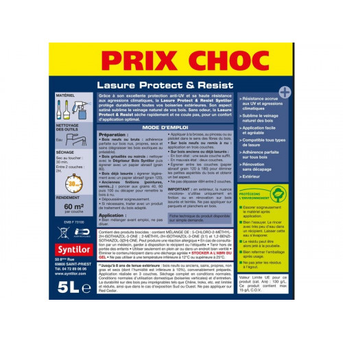 Lasure SYNTILOR protect & résist incolore 5 L - SYNTILOR