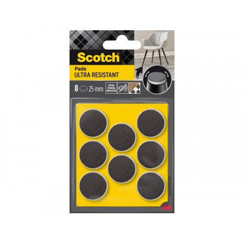 Lot de 8 patins feutre adhésif, SCOTCH, diam. 25 mm, gris - SCOTCH