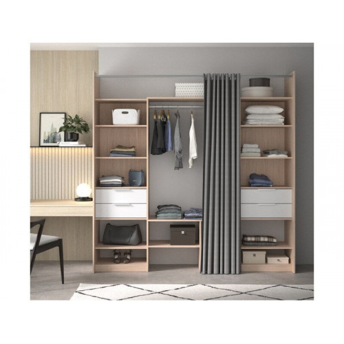 Kit dressing duo effet chêne avec rideau H.220 x l.163 à 220 x P.48 cm - Sans marque