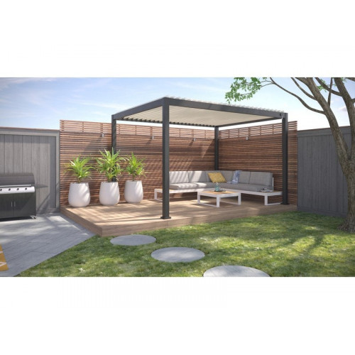 Pergola bioclimatique autoportante, Prima 4 x 3 m, aluminium, gris anthracite - Sans marque