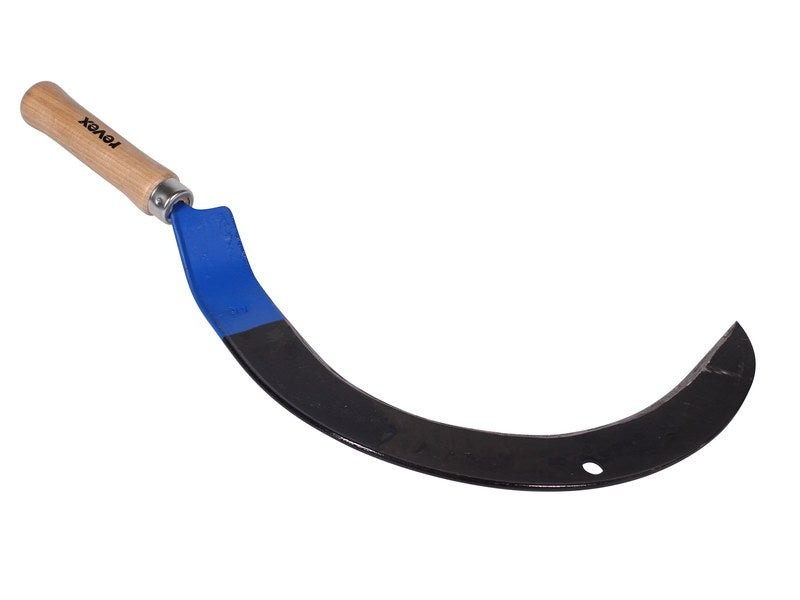 Faucille à herbe coudée REVEX 550 mm Acier forgé Manche en bois de frêne verni