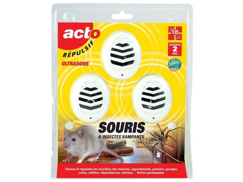 Lot de 3 répulsifs ultrasons insectes rampants protégent 3 x 45 m²