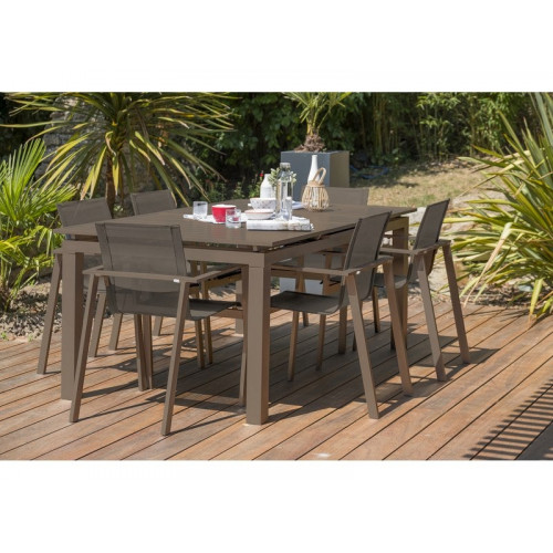 Table de jardin de repas DCB GARDEN Miami rectangulaire taupe 6 à 10 personnes - DCB GARDEN