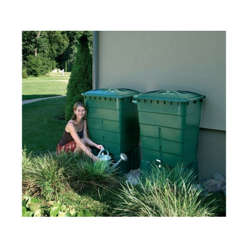 Récupérateur d'eau mural rectangulaire + robinet, GARANTIA, 300 litres, gris - GARANTIA