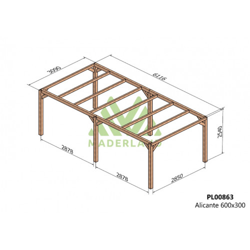 Pergola en bois autoportante - modèle ALICANTE - 600 x 300 cm - Maderland
