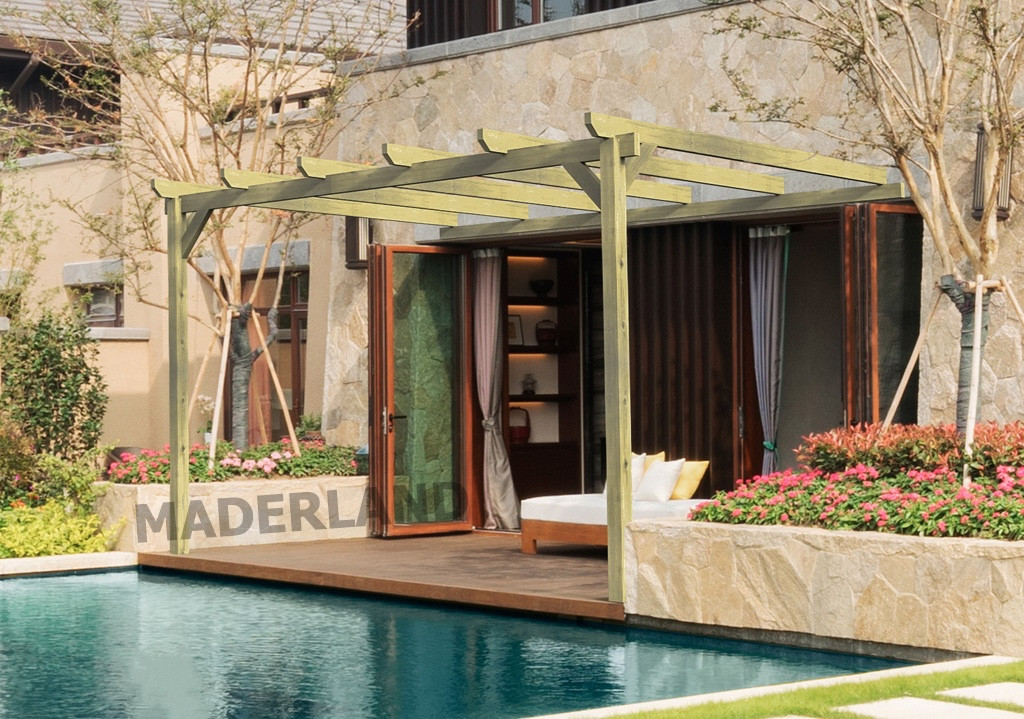 Pergola en bois adossée NARBONNE 300x300 cm - vue 2