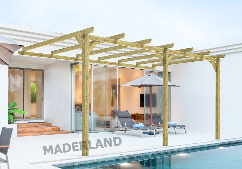 Pergola bois adossée ORLÉANS 600x300 cm traité résistance élevée - vue 2