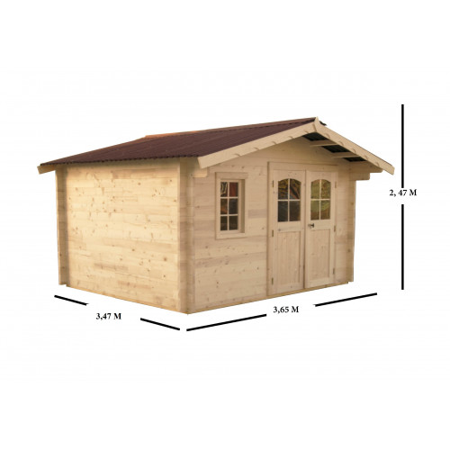 Abri de jardin Nancy épicéa 3,65 x 3,50 m - madriers 42 mm - 12,70 m² - HABRITA