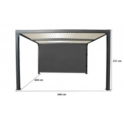 Pergola bioclimatique autoportante - Aluminium thermolaqué - Lames orientables - Rideau latéral - Coloris écru - 10,80 m² - HABRITA