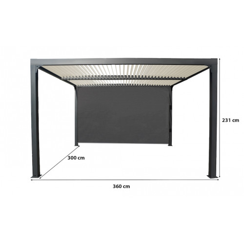 Pergola bioclimatique autoportante - Aluminium thermolaqué - Lames orientables - Rideau latéral - Coloris écru - 10,80 m² - HABRITA