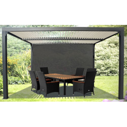 Pergola bioclimatique autoportante - Aluminium thermolaqué - Lames orientables - Rideau latéral - Coloris écru - 10,80 m² - HABRITA