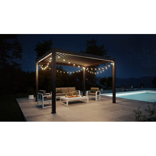 Pergola bioclimatique autoportante - Aluminium thermolaqué - Lames double paroi orientables - 11,90 m² - HABRITA