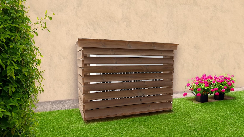 Cache Climatiseur Extérieur En Bois Naturel - Protection Unité Extérieur 95 X 50 X 80 Cm