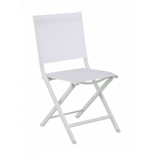 Chaise pliante - THEMA - Aluminium époxy - Toile TPEP chiné blanc - PROLOISIRS